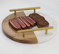 Plateau de service épissé en bois d'acacia marbré Plateau de nourriture rond commun Assiettes et plats de boeuf à pain comme ensembles de vaisselle