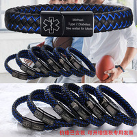 Bracelet en cuir pour homme avec boucle magnétique en tungstène, style chinois moderne, gravure distinctive, pour diabétiques de type 2
