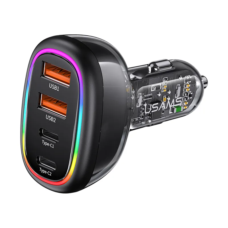 USAMS CC169 PD QC3.0 120W Transparent Fast Car Charger With Colorful Light charge For digital devices