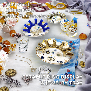 Creative Design Gold-Plated <b>Ceramic</b> <b>Ring</b> Display Stand with Scenic Pattern Jewelry Storage Tray for Home Entrance Decoration - Product Image 2