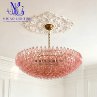 Lustre en verre côtelé rose de style médiéval français, suspension de luxe pour villa, salon, salle à manger, plafond haut, décoration intérieure