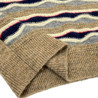 Pull en maille pour femme à col polo, kaki, à rayures ondulées jacquard, color block, manches longues, coupe ample, épaules tombantes, style preppy