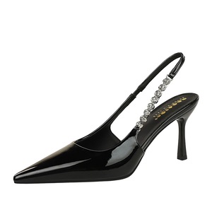 7317-A8 décolleté da donna stile europeo americano a punta con strass cavi tacchi alti tacco sottile bocca poco profonda brevetto per banchetto - Product Image 1