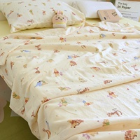 Parure de lit quatre pièces en gaze double couche 100 % coton pur, motif dessin animé, plantes et fleurs, pour la chambre des bébés et des jeunes enfants