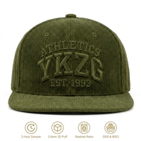 Casquette en velours côtelé YKZG Heritage Collection, broderie 3D en relief, vert et jaune contrastés, style baseball vintage, marque personnalisée