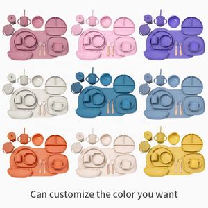 Nuevo juego de vajilla para niños pequeños sin BPA, cuencos de cena de silicona para bebés, plato de Ventosa con patrón impreso para niños de alimentación pegajosa - Product Image 4