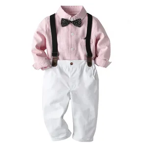 Костюмы с логотипом на заказ на весну для маленьких мальчиков, 2 предмета, мягкая одежда для мальчиков, одежда с длинным рукавом для маленьких мальчиков, галстук-бабочка, летняя праздничная одежда
