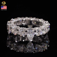 Cincin Moissanite Perak 925 Lapis Rhodium, Pengiriman Cepat dari AS, Lulus Uji Diamond, Cincin Pria Hip Hop