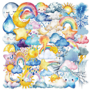 50 autocollants transparents mignons de dessins animés avec des symboles météorologiques <span class=keywords><strong>nuage</strong></span>, <span class=keywords><strong>soleil</strong></span>, étoile et pluie - Product Image 1