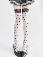 Chaussettes blanches pour filles à motif à pois, style JK japonais, au-dessus du genou, anti-embolie, en dentelle tricotée, pour un look mignon et doux