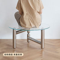 ATUNUS vente en gros de haute qualité pieds en métal argenté table basse latérale mobilier de salon moderne table centrale ronde en verre