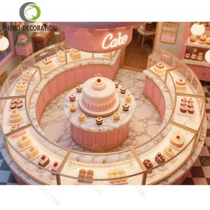 Meubles de boulangerie de haute qualité, comptoir de présentation de gâteaux rose sur mesure, comptoir de présentation en verre trempé pour vitrine de boulangerie - Product Image 6