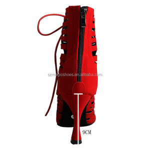Nuevas llegadas personalizadas Zapatos de tacón alto de terciopelo rojo Latin Salsa <span class=keywords><strong>Bachata</strong></span> Clases de tacón Zapatos con cordones Botas de baile de 9CM - Product Image 5