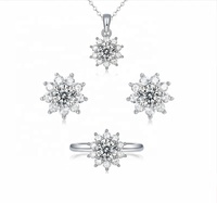 Set Perhiasan Moissanite GRA 1ct Perak 925 Potongan Bulat Motif Bunga Anting Kalung Cincin