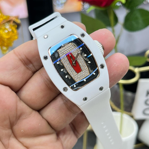 <strong>Watch</strong> Luxury <strong>Watches</strong> for <strong>Women</strong> 07-01 Pink Ceramic Tonneau <strong>Skeleton</strong> Diamond Red Strap Automatic Mechanical Moissanite <strong>Watch</strong> - Product Image 6