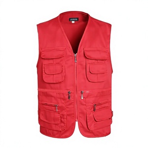 Chaleco de Trabajo Rojo de Poliéster para Hombre Leonwepeak con Múltiples Bolsillos, Cierre de Cremallera, Estilo Casual, Cuello en V, Color Sólido, Estilo Primavera - Product Image 1