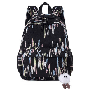 Colorful Embroidered <b>Backpack</b> For Girls 14 In Large Capacity <b>School</b> Bag With Cute Pom Pom Charm - Product Image 5