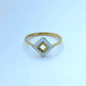 22K Pure Gold Minimal Enamel Square <b>Ring</b> for Women | Elegant Geometric Design Gold <b>Finger</b> Jewelry - Product Image 1