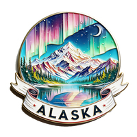 Magnet Kulkas Enamel Hewan Liar Alaska Premium Logam Hutan Salju Gunung Sungai Magnet Kustom Hadiah untuk Turis