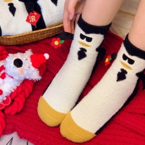 Penguin Pattern Floor <b>Socks</b> Women Mid Calf Thick Fleece Lined <b>Winter</b> Home Sleep <b>Socks</b> Thermo Warmth - Product Image 1