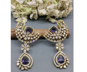 Designer <b>Gold</b> Plated Floral Teardrop CZ American Diamond <b>Earrings</b> Sparkling <b>Dangle</b> <b>Earrings</b> for Women Party Wear Bridal Jewelry - Product Image 3
