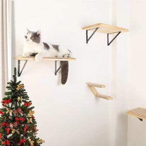 Arbre à chat mural en bois multi-niveaux avec griffoir, plateforme de saut, tapis en sisal remplaçable, gain de place pour chat d'intérieur - Product Image 4
