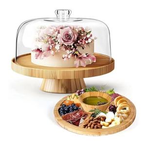 Plateau décoratif en bois pour cupcakes de mariage, plateau à dessert en bois pour fête, plateau de dégustation en bois avec couvercle transparent haut pour supermarché - Product Image 1