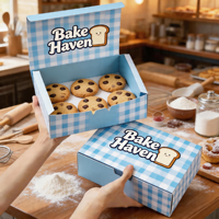 Conception Personnalisée de Boîte à Gâteau Pliable avec Impression de Qualité Alimentaire Eco Friend avec Logo Alimentaire Biscuit Pain Pâtisserie Donut Macaron Boîte d'Emballage en Papier
