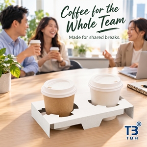Support à gobelets durable en carton, plateau pour 2 gobelets, emballage biodégradable et écologique pour boissons à emporter, emballage personnalisé - Product Image 4