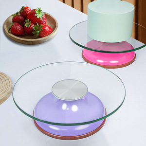 Base Giratoria Redonda de Vidrio Templado Morado/Rojo Rosa para Pasteles, Soporte Giratorio para Decoración de Pasteles para Cumpleaños, Uso Doméstico y Comercial - Product Image 1