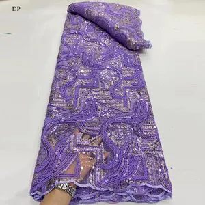 売れ筋ナイジェリアウェディングドレスチュールレースアフリカフランス刺繍メッシュスパンコール生地
