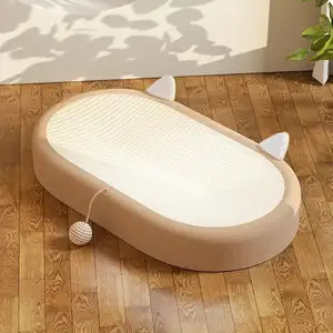 Roedor natural de sisal para gatos, desenho simples, para dormir e brincar, arranhador para cama de gato, tamanho grande