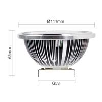 Vente directe d'usine, projecteur LED COB en aluminium AR111 12W G53 Gu10 AC 85-265V 12V dimmable, 66x111mm CRI>80 1200
