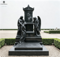 Sculpture d'ange pleureur en marbre noir européen de haute qualité, faite à la main, pour la décoration des cimetières et des églises