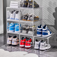 Étagère à chaussures pliable en plastique Organisateur pliable clair Portable Armoire à chaussures empilable Sneaker Boîte à chaussures avec porte magnétique