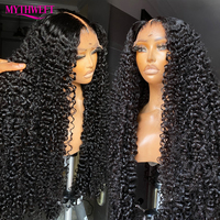 Perruque en cheveux humains brésiliens vierges bruts Jerry Curl, transparente, sans colle, avec dentelle suisse HD 4x4 5x5, pour femmes noires