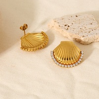 Boucles d'oreilles clous en acier inoxydable plaqué or PVD 18 carats, étanches, avec zircon, motif coquillage, inaltérables, pour femme, idéales pour l'été et les vacances
