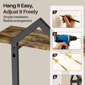 Iron Wood Floating <b>Shelf</b> <b>Wall</b> <b>Mounted</b> 2 Tier Storage Rack For Bathroom Kitchen Living Room Organization - Product Image 5