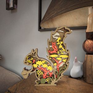 Wooden Multi Layer Hollow <b>Squirrel</b> Sculpture Handcrafted Rustic Home Décor <b>Ornament</b> for Shelves Tables and Gift Giving - Product Image 2