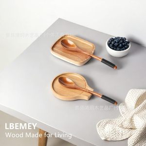 Repose-cuillère en bois de style japonais, en bois d'acacia, carré ou rond, écologique, support pour ustensiles de cuisine, plateau pour spatules, support de rangement - Product Image 2