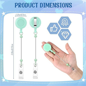 In stock multi-color beaded badge scroll retractable easy-pull buckle belt clip creative DIY keychain wholesale - Product Image 4