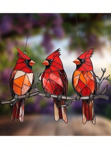 A Colorful Plastic Window <strong>Decoration</strong> With Three Cardinals, 2D Acrylic Logo (7.9x5.5 Inches), Sunshine Catcher, <strong>Four</strong> <strong>Seasons</strong> , Mu - Product Image 4