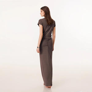 Conjunto de Falda Larga con Cordón y Top de Manga Corta con Cuello en V para Mujer, Cintura Ultra Baja, Transpirable, Estilo Casual, con Lazo - Product Image 4