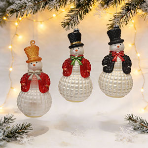 زينة عيد الميلاد المفضلة على شكل رجل ثلج زجاجي كامل الجسم متعدد الألوان للتعليق، ديكور للعطلات وهدية - Product Image 1