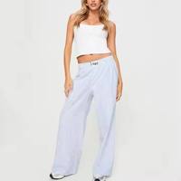 Pantalon droit décontracté taille haute pour femme, respirant, rayé bleu, 100 % coton, grande taille, broderie sur le devant, avec logo personnalisé