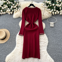 Robe élégante pour femmes à manches longues en tricot, robe moulante mi-longue décorée de perles pour un usage quotidien, robes élégantes pour femmes