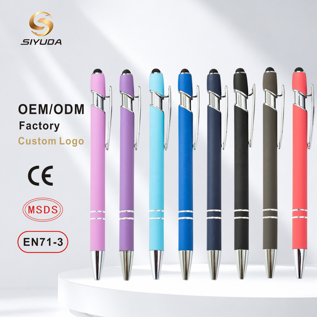 Promotional 2-in-1 Stylus Ballpoint Pen Multi Colors Matte Finish Custom Logo Rubber Metal Pen