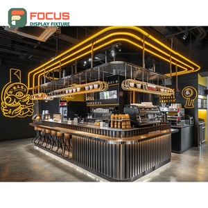 Vitrine d'angle moderne pour café avec étagère en verre, zone de présentation de produits à base de grains, en bois mat - Product Image 6