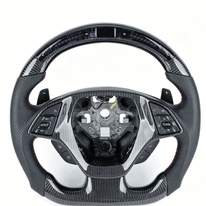 Volante de Fibra de Carbono Personalizado para C7 Z06 ZR1 2014-2019 con Empuñadura de Cuero Rojo y Negro y Pantalla LED - Product Image 3