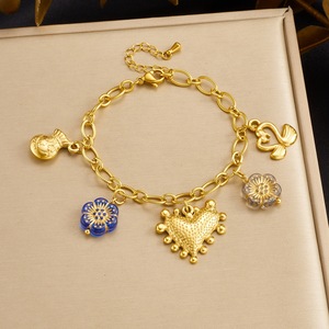 Fashionable Gold Plated Heart Charm Bracelet Zinc Alloy Multi Element Pendant Flower Money Bag Swan Women's Jewelry Gift - Product Image 1